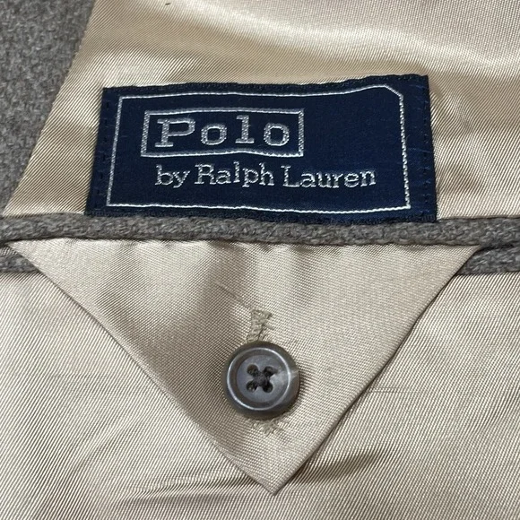 VTG Polo Ralph Lauren Wool Blend ticket pocket Tan Brown Blazer sport coat 44R‎